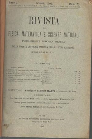 Seller image for Rivista di fisica, matematica e scienze naturali fascicoli gennaio-aprile, giugno 1906, anno 7, nn.73-76, 78 for sale by Di Mano in Mano Soc. Coop