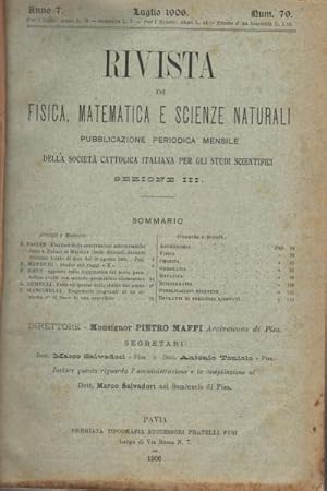 Seller image for Rivista di fisica, matematica e scienze naturali Fascicoli luglio-dicembre 1906, anno 7, nn. 79-84 for sale by Di Mano in Mano Soc. Coop