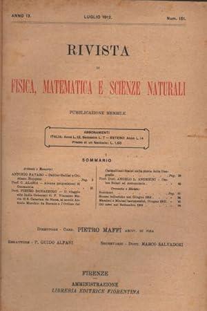Seller image for Rivista di fisica, matematica e scienze naturali Fascicoli luglio, ottobre-dicembre 1912, anno 13, nn.151, 154-156 for sale by Di Mano in Mano Soc. Coop