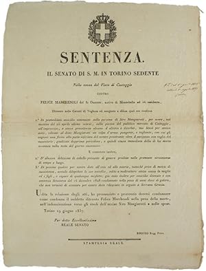 SENTENZA. Il Senato di S.M. in Torino sedente, nella causa del Fisco di Casteggio contro FELICE M...