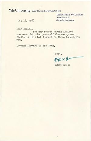 Typed Letter Signed from Erich Segal to Daniel Selznick, 1968