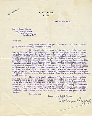 Seller image for Fine Typewritten Letter Signed to Basil Gregg, 1 page 4to, 8 Rue Weber, Paris, 1 March 1910. for sale by John Wilson