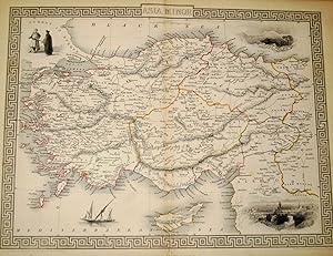 Asia Minor, antique map with vignette views