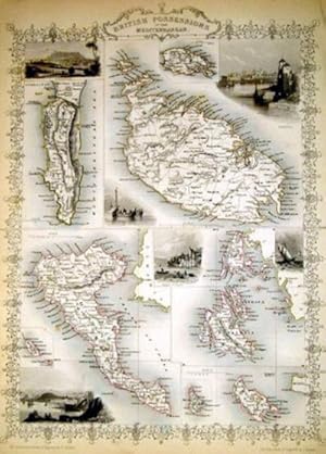 Bild des Verkufers fr British Possessions in the Mediterranean, antique map with vignette views zum Verkauf von Antipodean Books, Maps & Prints, ABAA