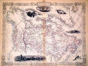 British America, antique map with vignette views