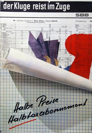 Plakat - SBB - Halbe Preise/ Halbtaxabonnement. Farboffset.