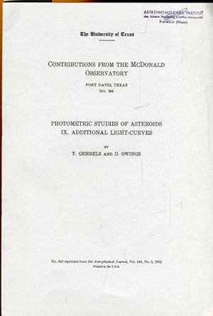 Image du vendeur pour PHOTOMETRIC STUDIES OF ASTEROIDS. ADDITIONAL LIGHT-CURVES. mis en vente par Antiquariat am Flughafen