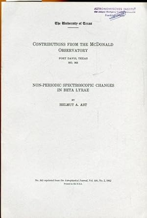 Bild des Verkufers fr NON-PERIODIC SPECTROSCOPIC CHANGE IN BETA LYRAE. zum Verkauf von Antiquariat am Flughafen