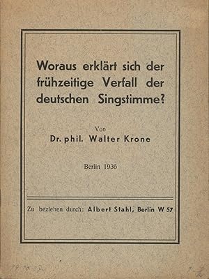 Immagine del venditore per Woraus erklrt sich der frhzeitige Verfall der deutschen Singstimme?" venduto da Antiquariat Kastanienhof