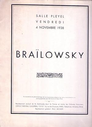BRAILOWSKY. Salle Pleyel Vendredi 4 novembre 1938