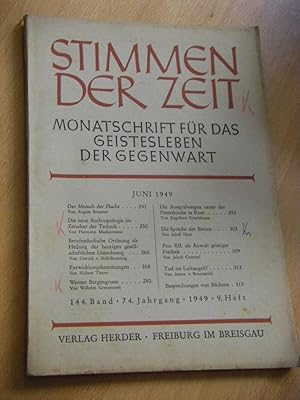 Seller image for Stimmen der Zeit. Monatsschrift fr das Geistesleben der Gegenwart. Band 144, Jahrgang 74, Heft 9, Juni 1949 for sale by Versandantiquariat Rainer Kocherscheidt