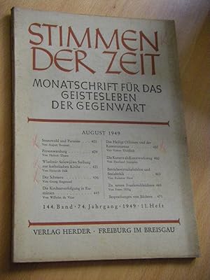 Imagen del vendedor de Stimmen der Zeit. Monatsschrift fr das Geistesleben der Gegenwart. Band 144, Jahrgang 74, Heft 11, August 1949 a la venta por Versandantiquariat Rainer Kocherscheidt