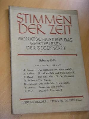 Imagen del vendedor de Stimmen der Zeit. Monatsschrift fr das Geistesleben der Gegenwart. Band 145, Jahrgang 75, Heft 5, Februar 1950 a la venta por Versandantiquariat Rainer Kocherscheidt