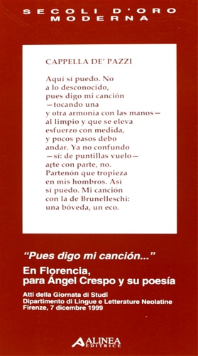 Bild des Verkufers fr En Florencia, para Angel Crespo y su poesia. zum Verkauf von FIRENZELIBRI SRL