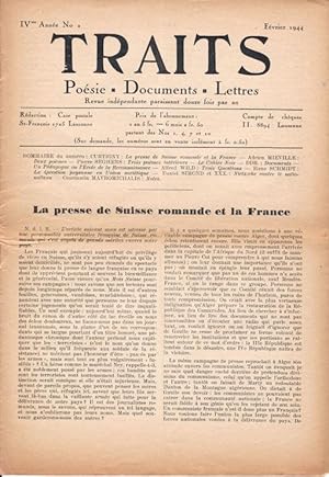 Traits. Poésie, Documents, Lettres. Revue indépendante paraissant douze fois par ans. IVe année, ...