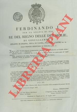 Abolizione di dazio per favorire il commercio con la Sicilia di cacio e caciocavallo.