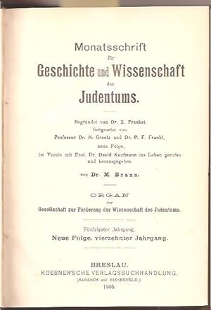 Image du vendeur pour Monatsschrift fur Geschichte und Wissenschaft des Judentums. 50. Jahrgang, 1906 mis en vente par BookStore Jerusalem