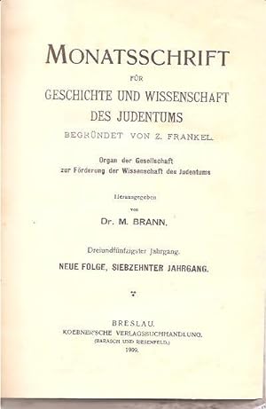 Image du vendeur pour Monatsschrift fur Geschichte und Wissenschaft des Judentums. 53. Jahrgang, 1909 mis en vente par BookStore Jerusalem
