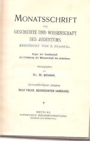 Image du vendeur pour Monatsschrift fur Geschichte und Wissenschaft des Judentums. 52. Jahrgang, 1908 mis en vente par BookStore Jerusalem