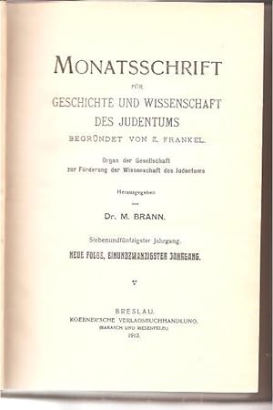 Image du vendeur pour Monatsschrift fur Geschichte und Wissenschaft des Judentums. 57. Jahrgang, 1913 mis en vente par BookStore Jerusalem
