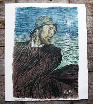 Original-Lithographie von Lucien Lévy-Dhurmer. Seemann am Meer.