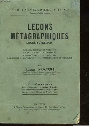 Image du vendeur pour LECONS METAGRAPHIQUE - DEGRE SUPERIEUR mis en vente par Le-Livre