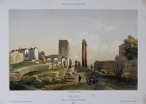 A fine Original Antique Hand Coloured Lithograph Print Illustrating Arles,vue Du Theatre romain i...