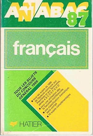 Imagen del vendedor de Anabac 87 - Franais tous les sujets du concours gnral 1986 a la venta por Joie de Livre