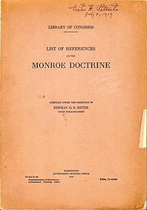 Immagine del venditore per List of References on the Monroe Doctrine venduto da Dorley House Books, Inc.