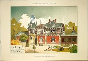 Image du vendeur pour Wirthschaftsgebude in Franzensbad. [Ausgefhrt von Gustav Wiedermann, Franzensbad]. Tafel 94 aus: Moderne Architektur. Ausgefhrte stdtische Wohngebude, Geschfts- und Einfamilienhuser, Villen mit ihren Nebenbauten, interessante Details und Innenansichten, Holz- und Zierbauten, Grundrisse etc. etc. in farbiger Darstellung. Herausgegeben von Lambert & Stahl Architekten in Stuttgart. mis en vente par Antiquariat Fluck