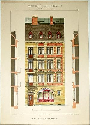 Wohnhaus in Neuchâtel. [Ausgeführt von Colomb u. Prince]. Tafel 13 aus: Moderne Architektur. Ausg...