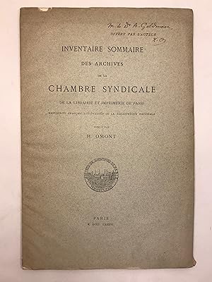 Inventaire Sommaire des Archives de La Chambre Syndicale De La Librarie et Imprimerie de Paris