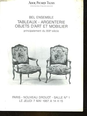 Bild des Verkufers fr 1 CATALOGUE DE VENTE AUX ENCHERES - BEL ENSEMBLE DE TABLEAUX, ARGENTERIE - OBJETS D'ART ET MOBILIER DE STYLE PRINCIPALEMENT DU 19 SIECLE - PREVENANT D'UNE PROPRIETE DU MIDI DE LA FRANCE zum Verkauf von Le-Livre