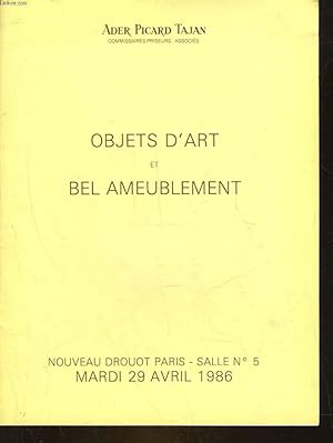 Bild des Verkufers fr 1 CATALOGUE DE VENTE AUX ENCHERES - OBJETS D'ART ET BEL AMEUBLEMENT zum Verkauf von Le-Livre