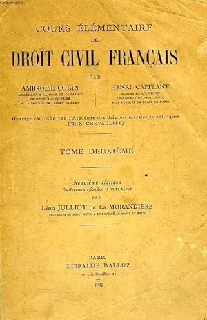 Bild des Verkufers fr COURS ELEMENTAIRE DE DROIT CIVIL FRANCAIS, TOME II zum Verkauf von Le-Livre