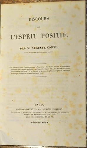 Discours sur l'esprit positif.: COMTE (Auguste).