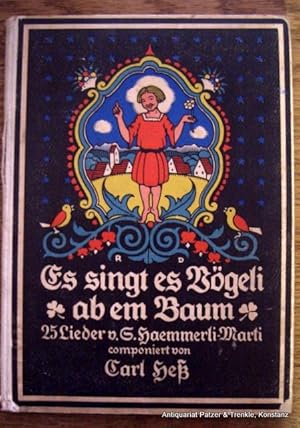 Imagen del vendedor de Es singt es Vgeli ab em Baum. 25 Lieder. Komponiert von Karl He. Basel, Schwabe, 1917. Fol. Mit 4 ganzseitigen farbigen u. 21 kl. Illustrationen von Rudolf Drrwang. 36 S. Dekorativer Or.-Hlwd.; Ecken u. Kapitale stark bestoen, Kanten beschabt, Gelenke etw. geplatzt u. berzugspapier am Rckendeckel am Rand etw. abgerissen. a la venta por Jrgen Patzer