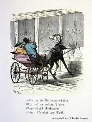 Imagen del vendedor de Der Einspnner. Der boshafte Esel. Zwei lustige Geschichten in Bildern. Mnchen, Braun & Schneider, (1874). Titel mit Vignette u. 16 Bl. mit handkolorierten Holzstichillustrationen. Illustrierter Original.-Pappband; Kapitale u. Ecken bestoen, etw. braunfleckig, Rcken etw. berieben. (Nr. 27). a la venta por Jrgen Patzer