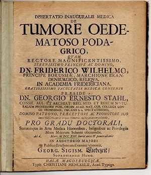 Seller image for Medizinische Inaugural-Dissertation. De tumore oedematoso podagrico. for sale by Wissenschaftliches Antiquariat Kln Dr. Sebastian Peters UG