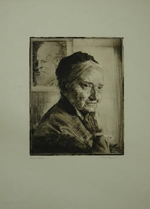 Portrait. Bildnis der Mutter des Künstlers. Brustfigur nach rechts. Radierung von Karl Bauer, am ...