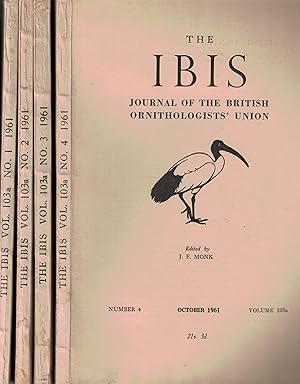Image du vendeur pour The Ibis. Journal of the British Ornithologists' Union. Volume 103a. Nos 1,2,3 and 4. 1961 mis en vente par Barter Books Ltd
