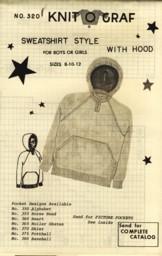 Sweatshirt Style with Hood for Boys or Girls Sizes 8 10 12 Pattern No. 320