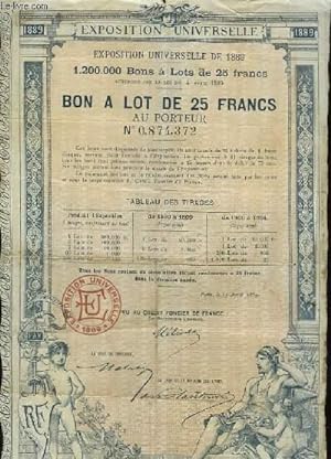 Seller image for BON A LOT DE 25 FRANCS AU PORTEUR N°0,874,372 for sale by Le-Livre
