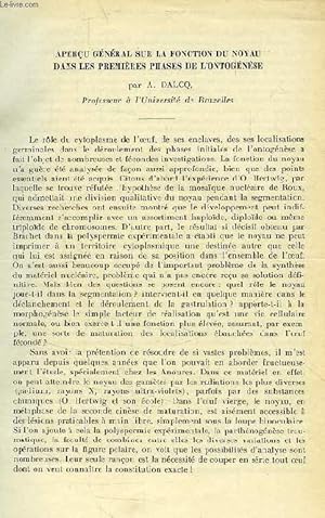 Seller image for APERCU GENERAL SUR LA FONCTION DU NOYAU DANS LES PREMIERES PHASES DE L'ONTOGENESE for sale by Le-Livre