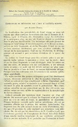 Seller image for EXPERIENCES DE MEROGONIE SUR L'OEUF D'ASCIDIELLA ASPERSA for sale by Le-Livre