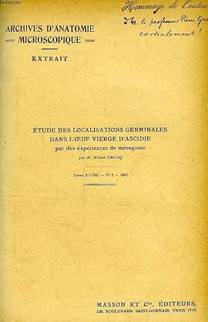 Seller image for ETUDE DES LOCALISATIONS GERMINALES DANS L'OEUF VIERGE D'ASCIDIE PAR DES EXPERIENCES DE MEROGONIE for sale by Le-Livre
