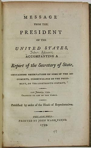 MESSAGE FROM THE PRESIDENT OF THE UNITED STATES, ACCOMPANYING A REPORT OF THE SECRETARY OF STATE,...