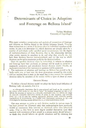 Seller image for Determinants of Choice in Adoption and Fosterage on Bellona Island. for sale by Asia Bookroom ANZAAB/ILAB