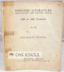 Imagen del vendedor de ENGLISH LITERATURE, MANUSCRIPTS AND PRINTED BOOKS 14TH TO THE 18TH CENTURIES a la venta por Oak Knoll Books, ABAA, ILAB