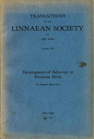 Image du vendeur pour Transactions of the Linnean Society of New York Volume VIII: development of behaviour in precocial birds. mis en vente par Andrew Isles Natural History Books